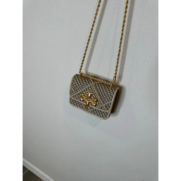 Tory Burch Eleanor Woven Mini Louts Blue/Cream Gold Chain Shoulder - Image 2