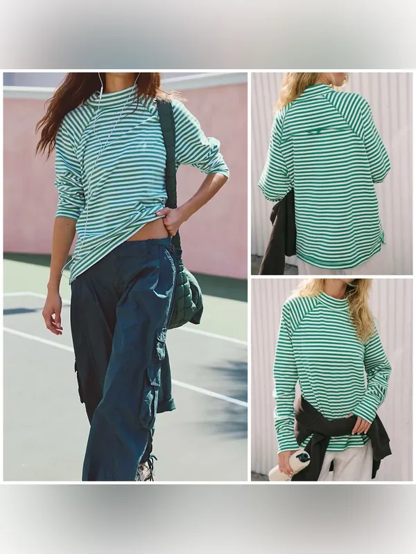NWOT Free People FP Movement Restoration Yarn Dye Stripe Layer - Green Glow - L - Image 2