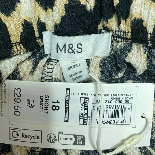 NEW M&S Marks & Spencer Beige Black Leopard Print Wide Leg Trousers Pants Sz 14 - Image 4