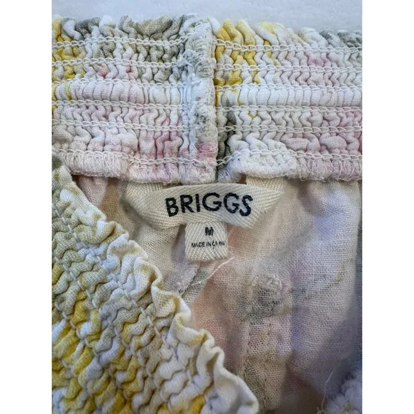 Briggs Womens Tropical Floral Linen Blend Smocked Shorts Pink Yellow Medium - Image 7