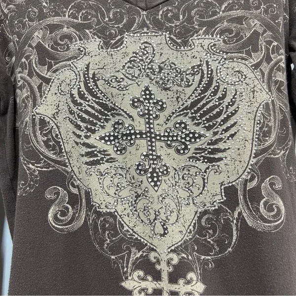 Katydid Long Sleeve cross wings studded rhinestones affliction style Read desc. - Image 7
