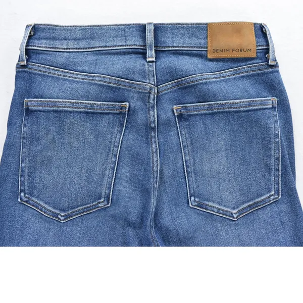 Denim Forum High Waisted Straight Leg Jeans Medium Wash Raw Hem Stretch Size 25 - Image 3