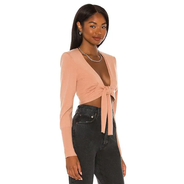 Y2K Revolve 525 America Cropped Tie Front Knit Top Womens S Pink Romantic 90s - Image 2