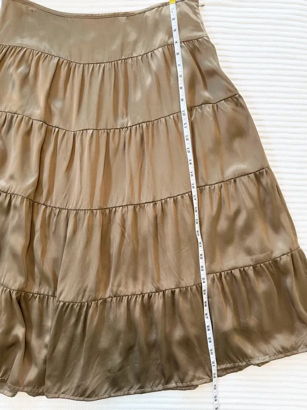 100% Silk Tiered Midi Skirt in Bronze Brown Fall Tone INC International Concepts - Image 5