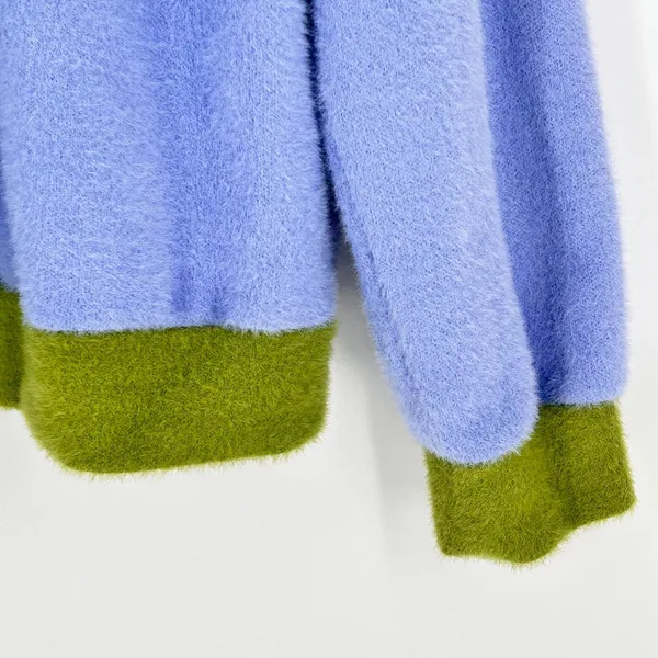 Maeve Anthropologie Sweater Women's M‎ Boxy Ringer Oversized Fuzzy Purple Green - Image 6