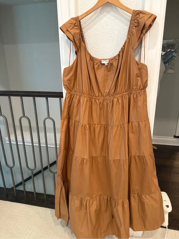 Skies Are Blue Curvy 2X Camel Brown Tiered Midi Dress Flutter Sleeve NWT - Image 3