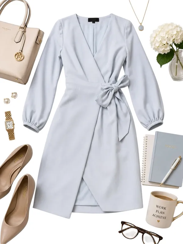 J.Crew Women’s 00 Light Blue Wrap Dress Long Sleeve Tie Waist Cocktail Mini XXS - Image 2