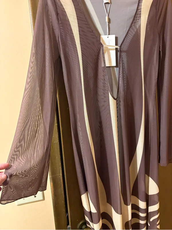 NWT Caroline Constas Mesh Beach Cover-Up Maxi Dress in Latte Wave - Image 7