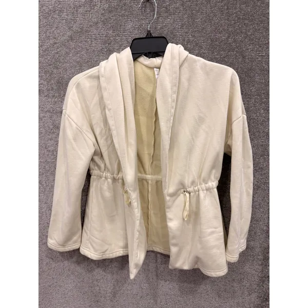 Fabletics Womens Jacket XS Cream Hooded Cinched Waist Fleece Lined OW1723541 - Image 3