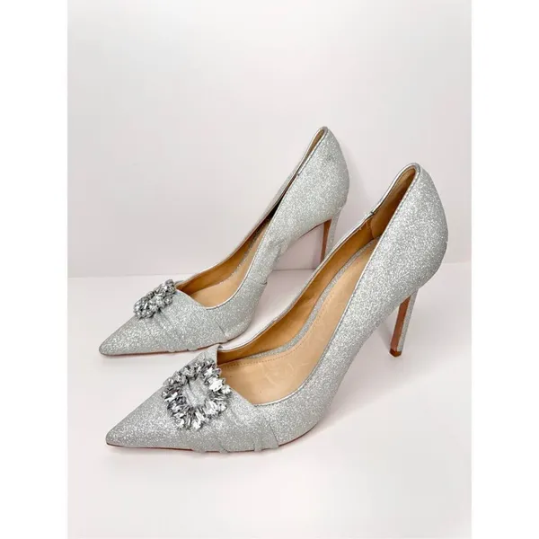 SCHUTZ Pumps‎ Womens Size 10 Embellished Silver Pointed Toe Heels - Image 2