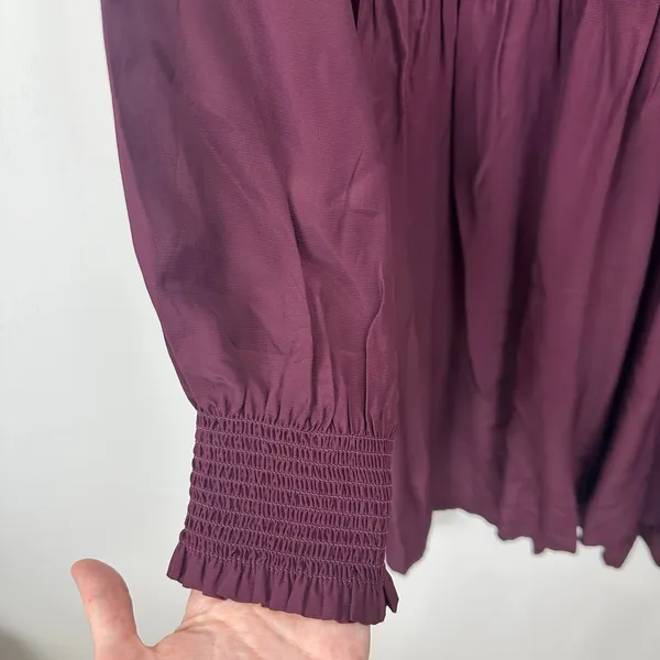 Madewell Long-Sleeve Smocked Mini Dress Dark Pomegranate Crepe Medium NWT - Image 11