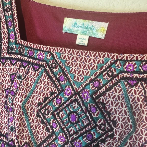 Altar'd State Boho Embroidered Tunic Top Black Gauze Bell Sleeve Small MID103883 - Image 3