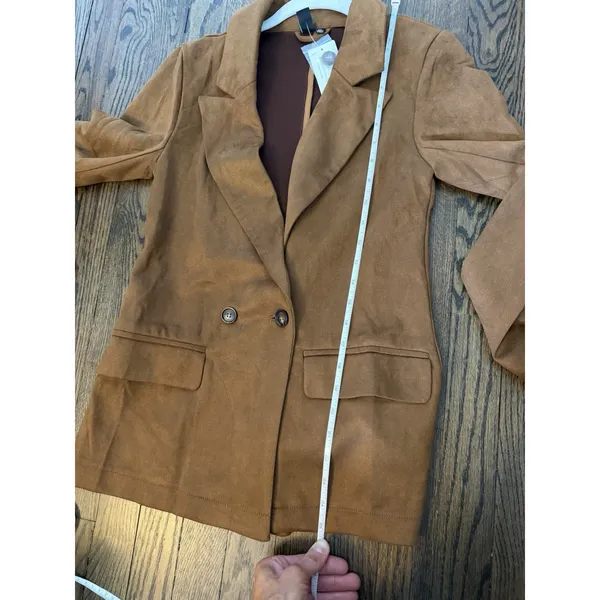 Windsor Faux Suede Brown Double Breasted Blazer XS NWT - Image 7