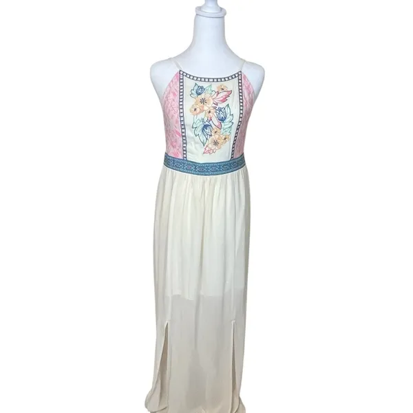 Flying Tomato Sleeveless Embroidered Lined Goddess‎ Maxi Dress Medium Bohemian - Image 5