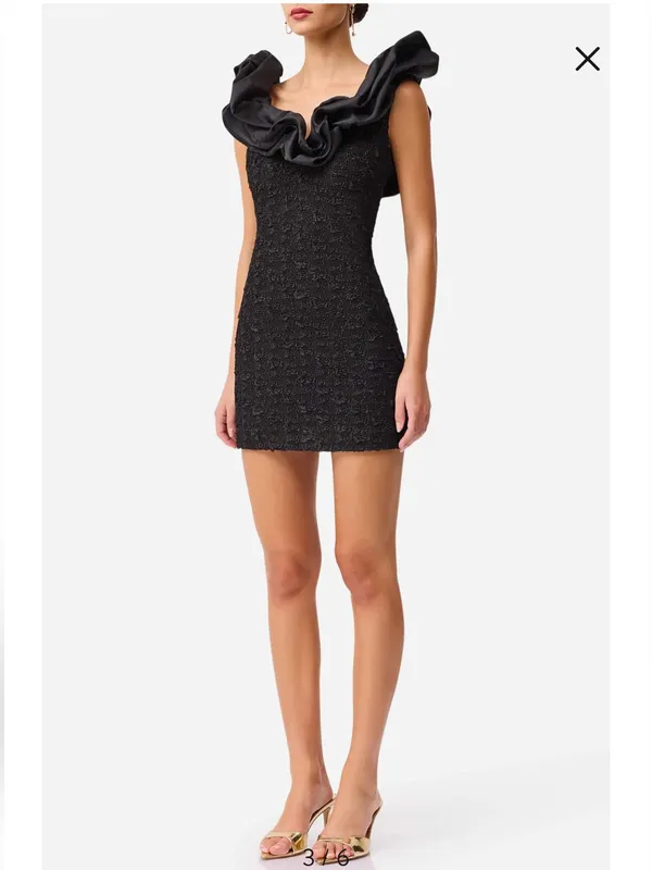 Elliatt Paloma Satin Ruffle & Floral Jacquard Cocktail Minidress Medium - Image 4