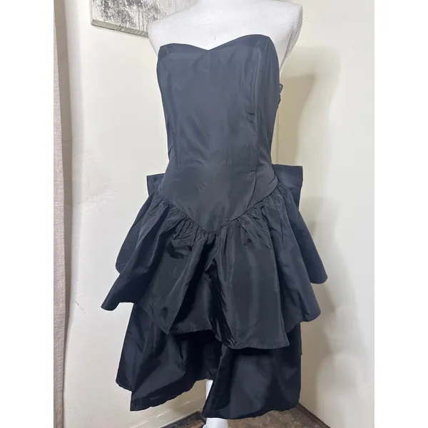 VTG 80s/90s RAMPAGE Black Sweetheart Strapless Oversized Bow Whimsigoth Vampy - Image 5