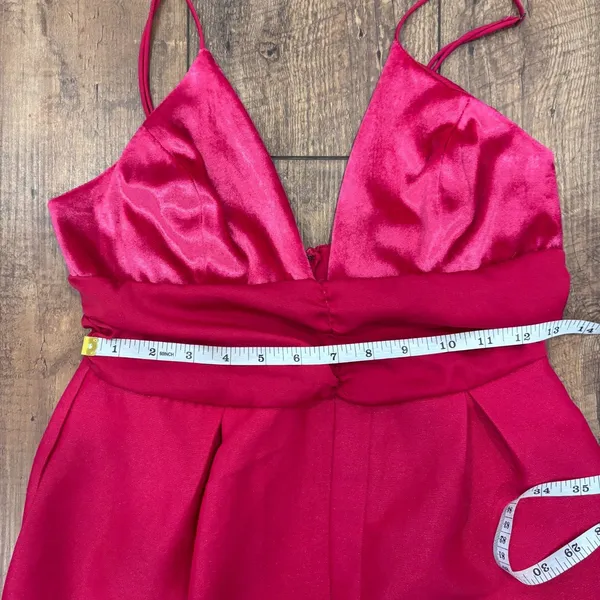 Free People Skylie Saylor Hot Pink Velvet Satin Ruched Romper Spaghetti Strap 4 - Image 10