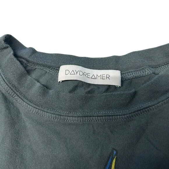Free People Daydreamer Size S AC/DC Long Sleeve Graphic Tee Charcoal Black‎ Boxy - Image 4