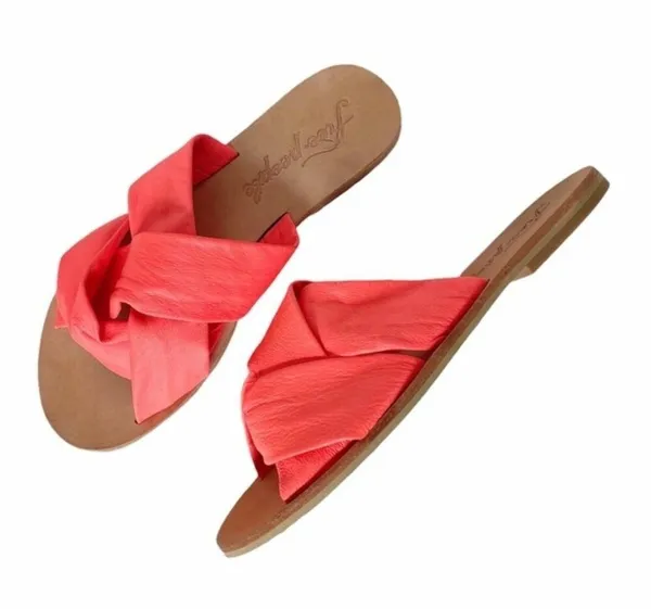 Free People Sandal Rio Vista Neon Coral Slide Leather Sandals Womens Size 36 | 6 - Image 9