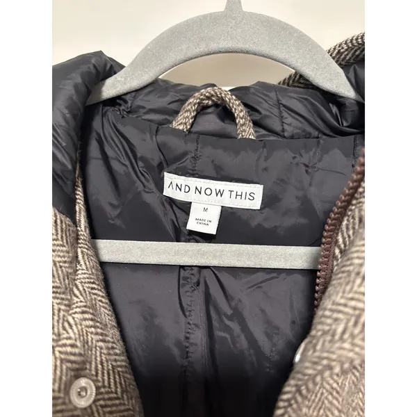 And Now This Brown Herringbone Hooded Coat M Size M - Image 4