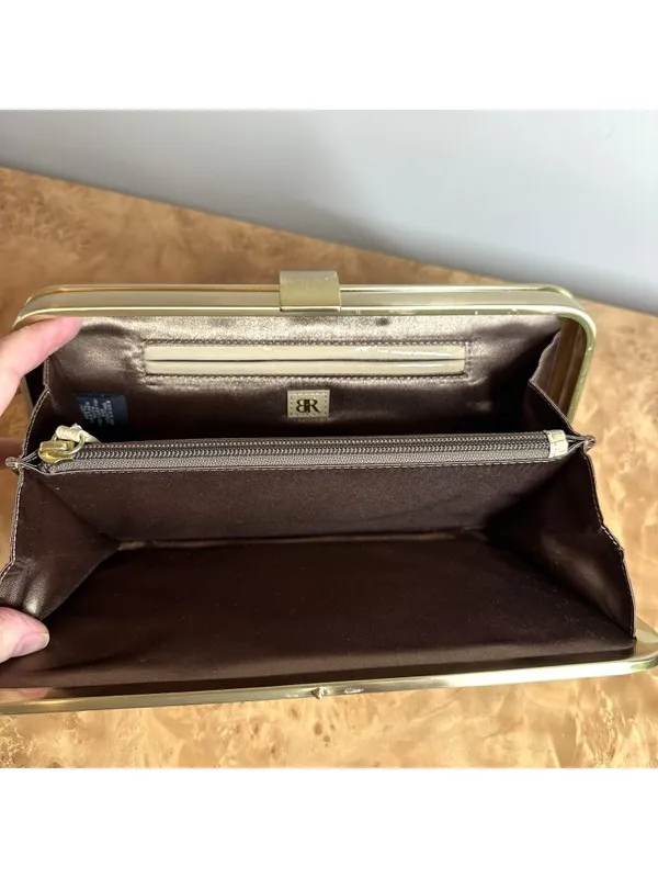Banana Republic Beige Nude Patent Leather Frame Clutch Evening Bag Gold Tone - Image 6