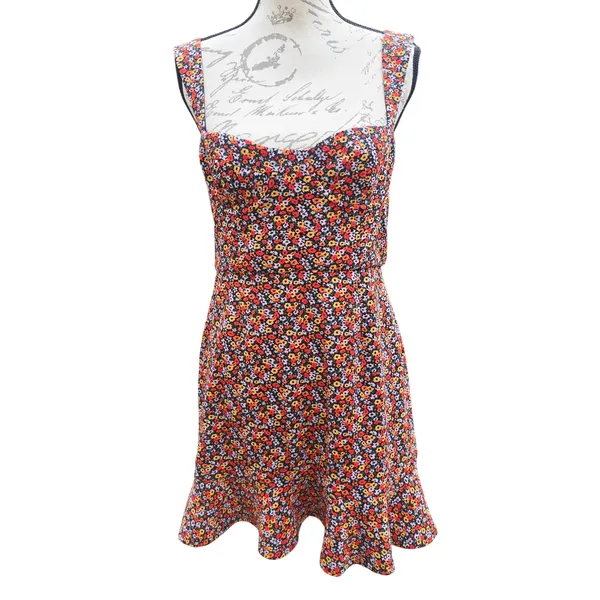 Hutch Floral Sweetheart Mini Dress Ruffle Hem Sleeveless‎ Multi Color Size M - Image 3