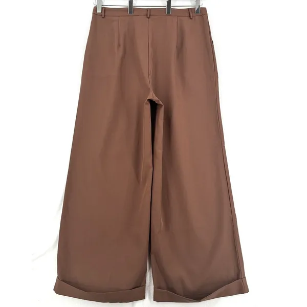 Missguided Plus Tailored Wide Leg Trousers US 16 Chocolate Brown Cuffed Hem NWT - Image 2