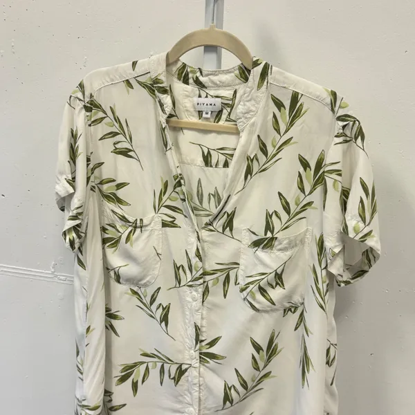 Piyama Maggie Pajama Set Olive Leaf Matching Set Medium White Green Loungewear - Image 5