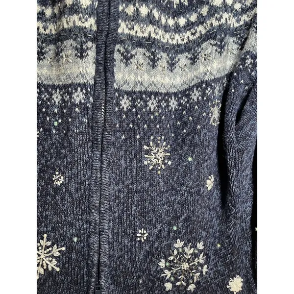 Heirloom Collectibles Sweater Women's 1X Blue Full‎ Zip Christmas Knit Snowflake - Image 5