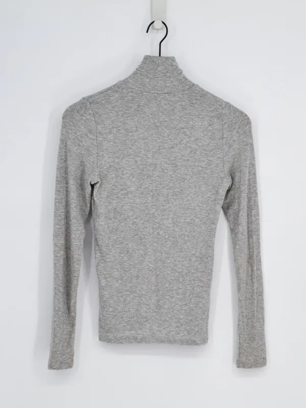 Wilfred Aritzia Ribbed Mock Neck Top Heather Gray Medium - Image 3