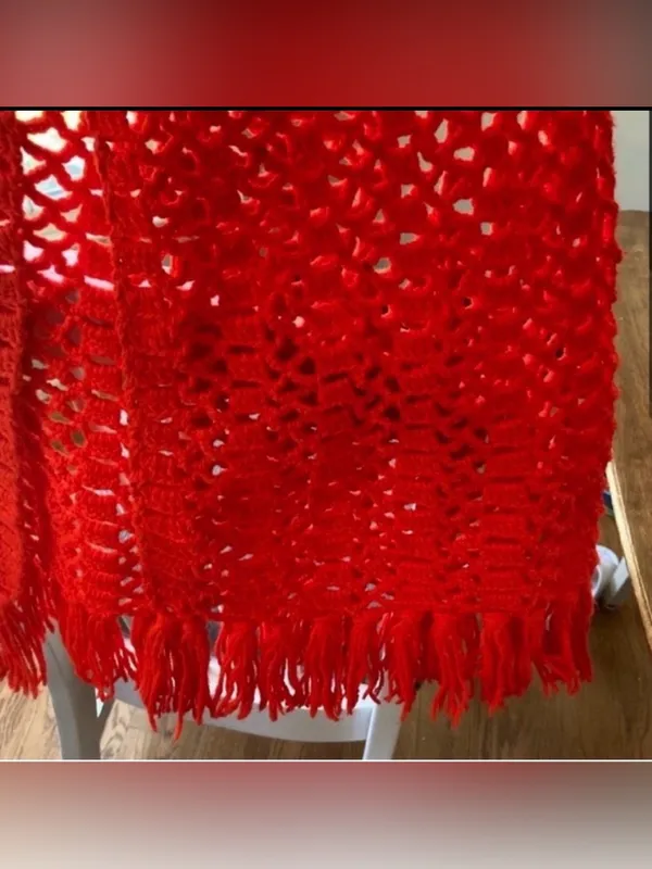 Handmade Knit Poncho Gorgeous Red Size M - Image 2