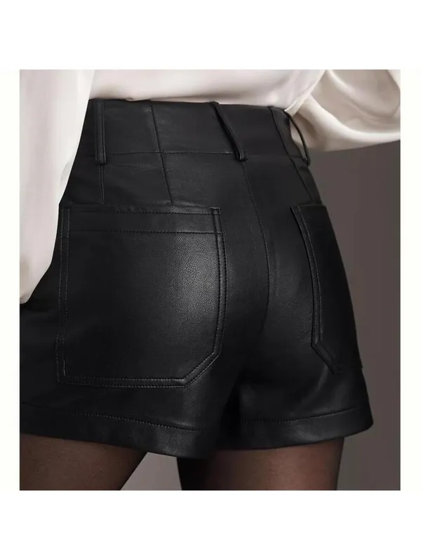 Anthropologie Maeve The Colette Black High Rise Faux Leather Shorts Women’s 32 - Image 14