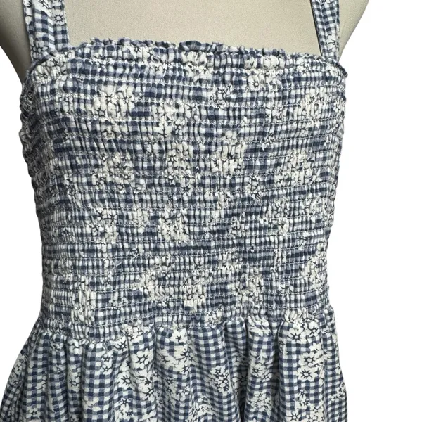 American Eagle Gingham Sundress Adjustable Straps Blue White Floral Large - Image 2