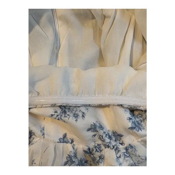 Cotton Candy LA Fit and Flare Dress Small Cream Blue Floral Strapless‎ Mini - Image 11