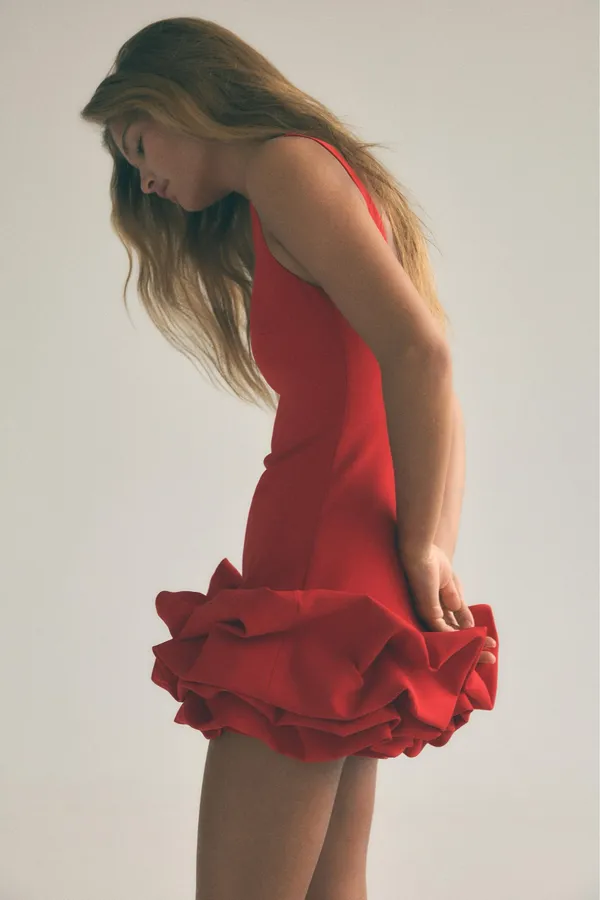 Zara bodysuit dress Red Ruffle skirt bodycon formal evening date coctail - Image 12