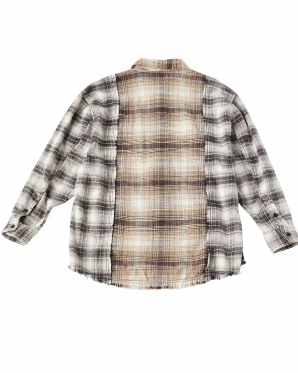 Urban Outfitters Plaid Flannel Shirt Oversized Mixed Media Brown S - Image 4