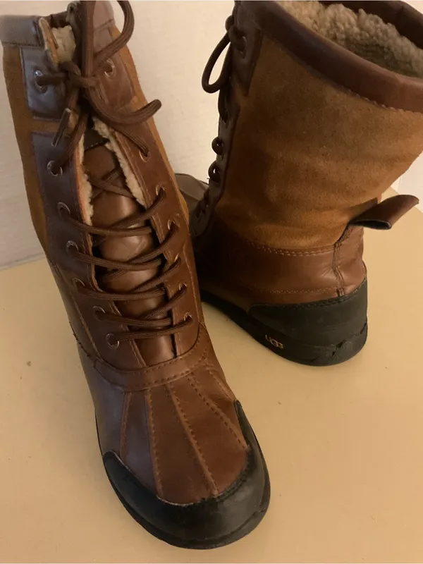 UGG Women's Brown Leather & Suede Butte Lace-Up Insulated Boots US 8 - Image 2