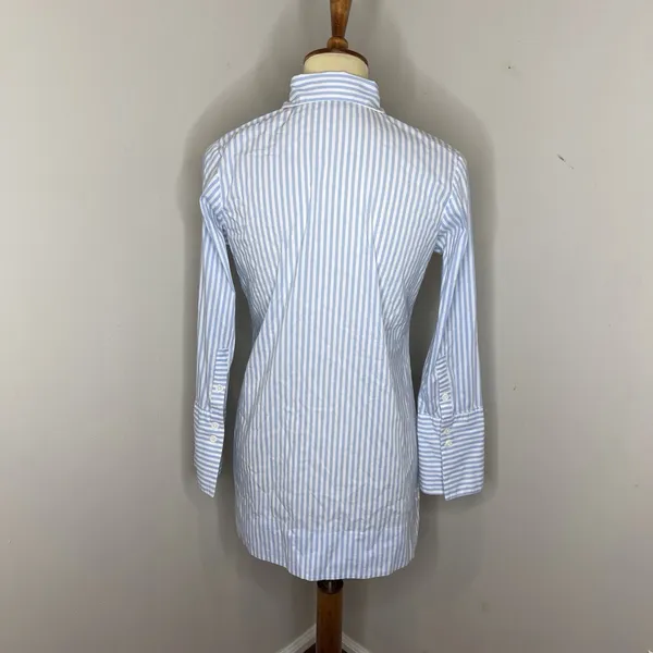 CK Bradley Blue White Stripe Cotton Blend Collared Tunic Blouse Medium‎ M - Image 3