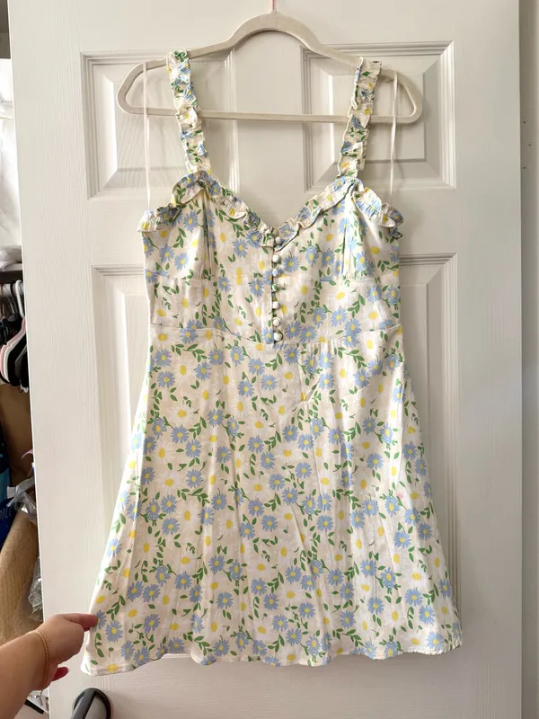 BNWT ZARA Pastel Floral Satin Sweetheart Ruffle Strap Mini Dress - Image 3