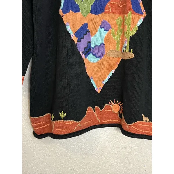 The Quacker Factory Black Orange Cactus Knit Sweater Southwestern coyote 1x - Image 4