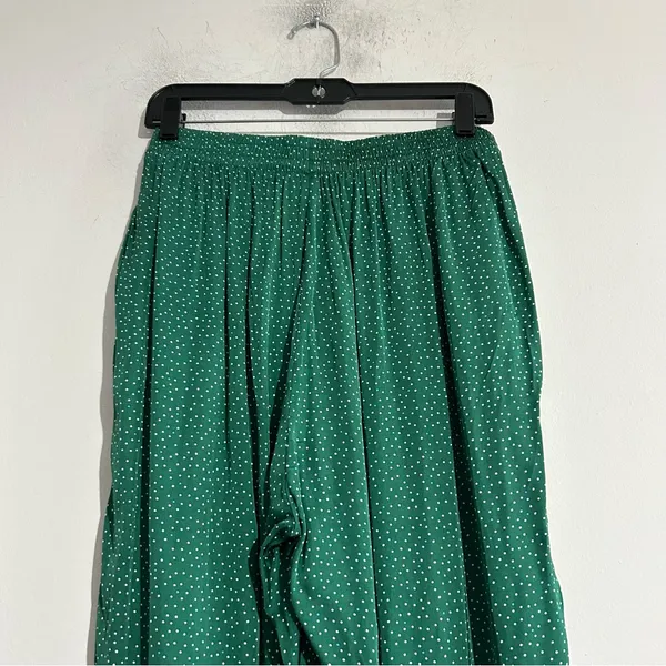 Aerie Off Duty Satin Trouser Wide Leg PJ Pants Island Pine Green Polka Dot Large - Image 5