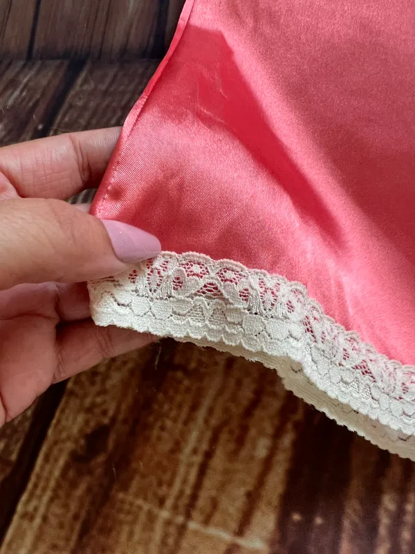 Women Sleeveless V-Neck Spaghetti Straps Peach Satin Camisole Top Size XL - Image 6