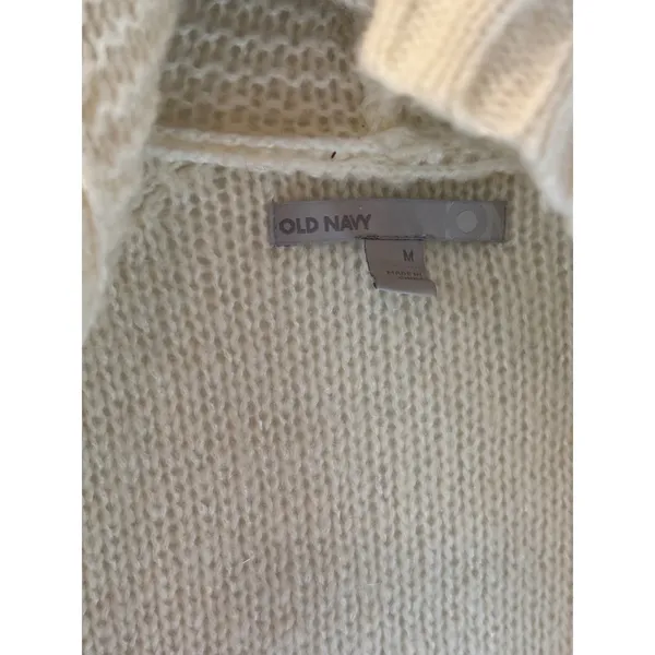 Old‎ Navy Ivory Longline Hooded Cardigan Sweater Cable Knit Button Front M Ivory - Image 5