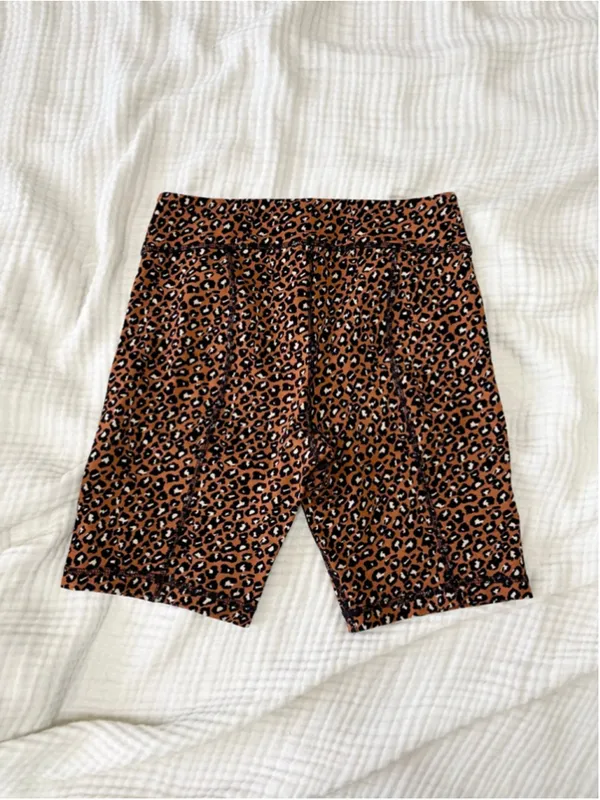 Women's Free People Brown Black Leopard Print Bike Shorts S Rayon - Image 2