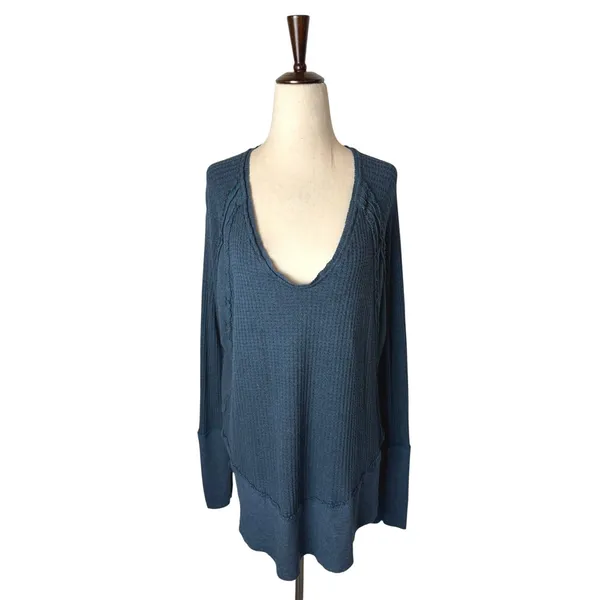 Free‎ People We The Free Catalina Thermal Top Women Medium Blue Boho Festival - Image 2