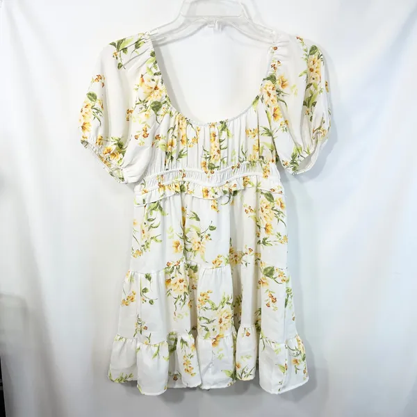 Altar'd State XS Milkmaid Dress Floral Puff Sleeve Tiered White Cottagecore 1308 - Image 2