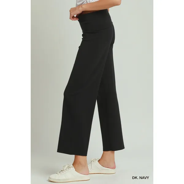 Umgee Cotton Viscose Folded Waistband Straight Leg Pants - Dk. Navy - M - Image 2