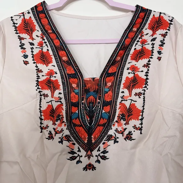 Bohemian Embroidered V-Neck Peasant Blouse - Image 4