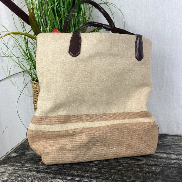 Coach Tan & Brown Wool Blend Striped North South Tote Bag - Image 2