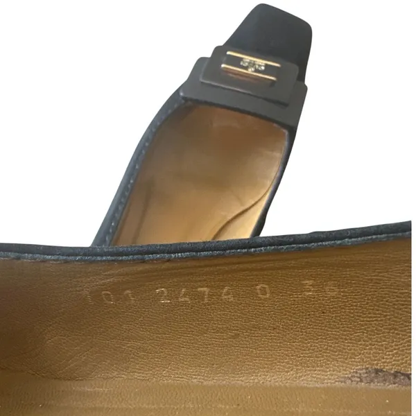 Vintage Gucci‎ Black Suede Square Toe Kitten Heels Logo 36 - Image 8